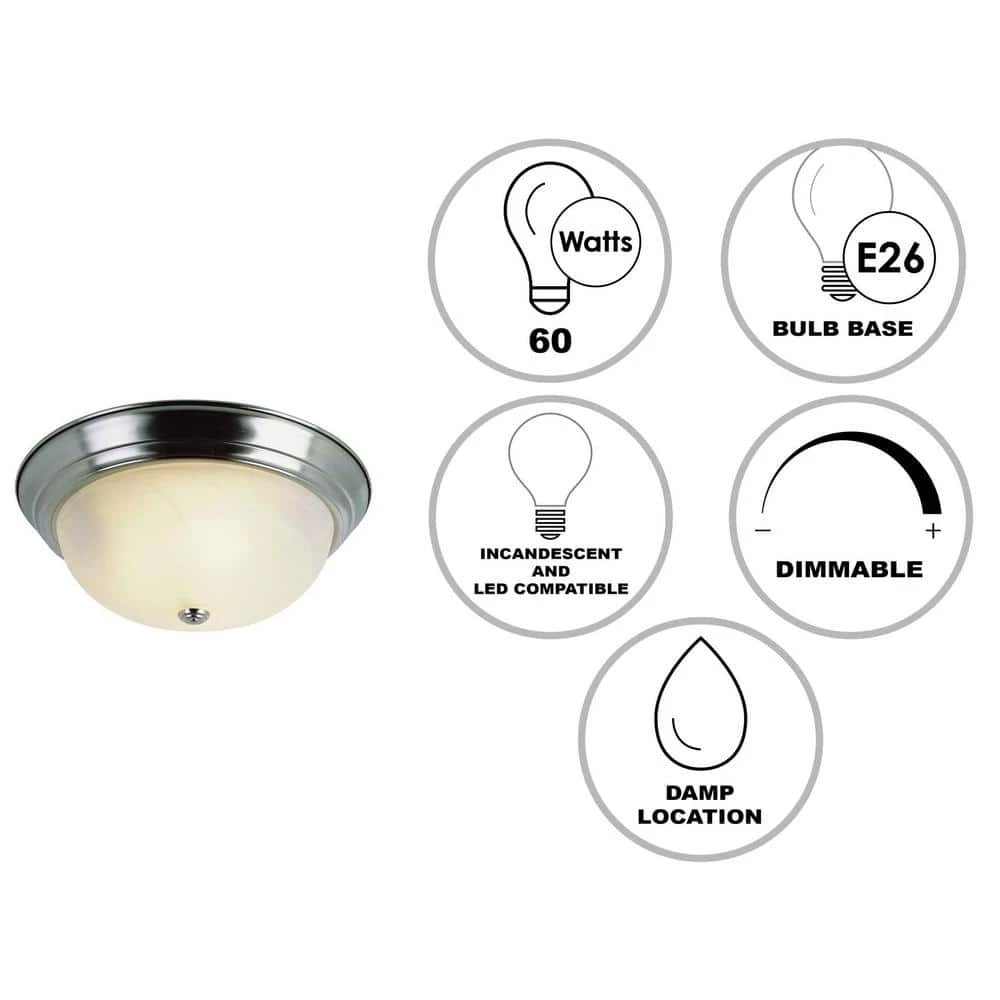 Browns 15 in. 3-Light Brushed Nickel Flush Mount Kitchen Ceiling Light Fixture with White Marbleized Glass Shade by Bel Air Lighting 4 Browns 15 in. 3-Light Brushed Nickel Flush Mount Kitchen Ceiling Light Fixture with White Marbleized Glass Shade by Bel Air Lighting - Image 2