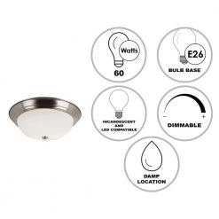 Bowers 13 in. 2-Light Brushed Nickel Flush Mount Kitchen Ceiling Light Fixture with Frosted Glass Shade by Bel Air Lighting -GlowNest Shop brushed nickel bel air lighting flush mount lights 13718 bn 40 1000