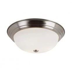 Bowers 13 in. 2-Light Brushed Nickel Flush Mount Kitchen Ceiling Light Fixture with Frosted Glass Shade by Bel Air Lighting
