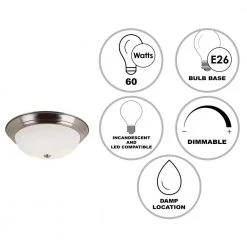 Bowers 15 in. 3-Light Brushed Nickel Flush Mount Kitchen Ceiling Light Fixture with Frosted Glass Shade by Bel Air Lighting -GlowNest Shop brushed nickel bel air lighting flush mount lights 13719 bn 40 1000