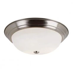 Bowers 15 in. 3-Light Brushed Nickel Flush Mount Kitchen Ceiling Light Fixture with Frosted Glass Shade by Bel Air Lighting