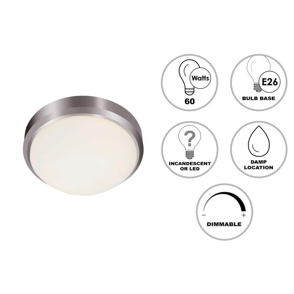 Bliss 13 in. 1-Light Brushed Nickel Flush Mount Kitchen Ceiling Light Fixture with Frosted Shade by Bel Air Lighting 4 Bliss 13 in. 1-Light Brushed Nickel Flush Mount Kitchen Ceiling Light Fixture with Frosted Shade by Bel Air Lighting - Image 2