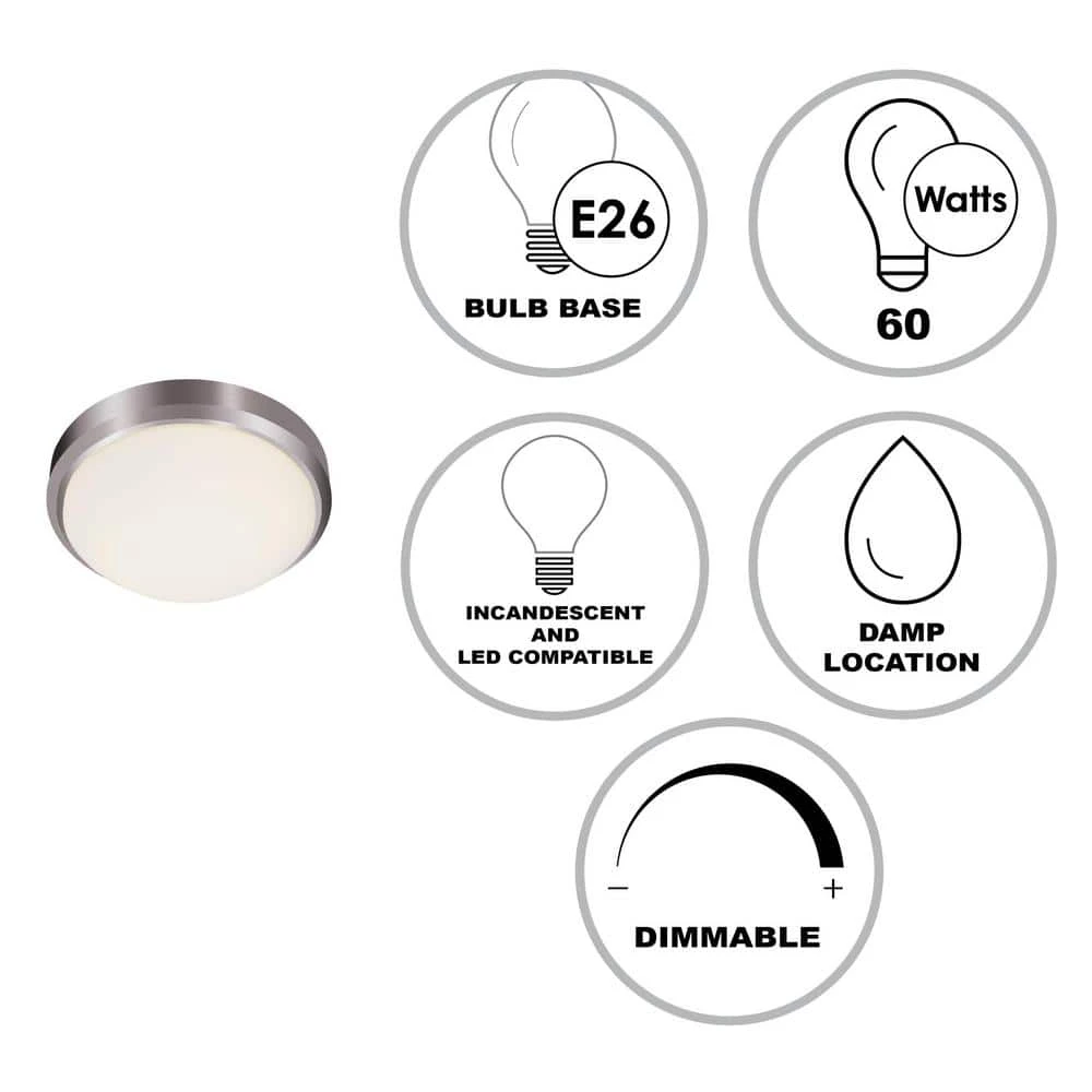Bliss 15 in. 3-Light Brushed Nickel Flush Mount Kitchen Ceiling Light Fixture with Frosted Shade by Bel Air Lighting 4 Bliss 15 in. 3-Light Brushed Nickel Flush Mount Kitchen Ceiling Light Fixture with Frosted Shade by Bel Air Lighting - Image 2