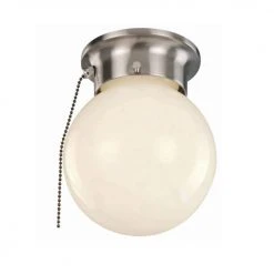 Dash 6 in. 1-Light Brushed Nickel Flush Mount Kitchen Ceiling Light Fixture with Opal Glass and Pull Chain by Bel Air Lighting