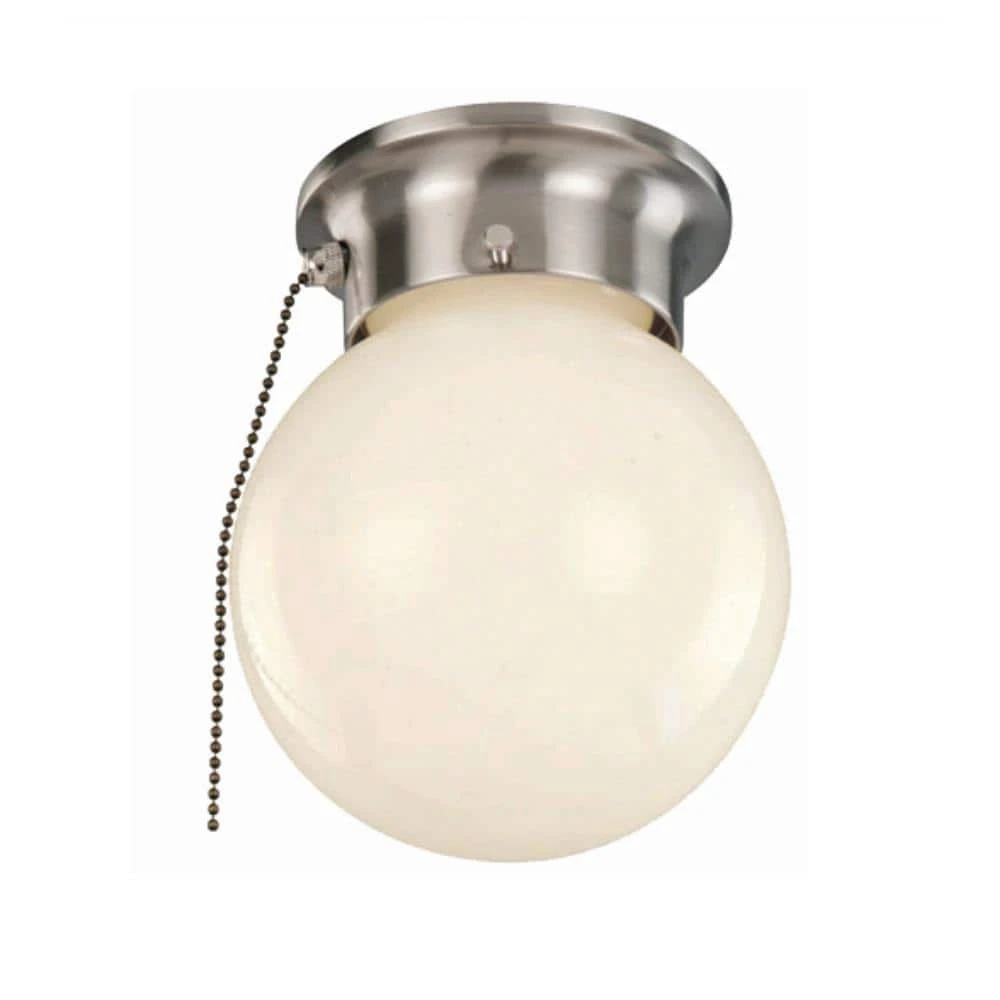 Dash 6 in. 1-Light Brushed Nickel Flush Mount Kitchen Ceiling Light Fixture with Opal Glass and Pull Chain by Bel Air Lighting 3 Dash 6 in. 1-Light Brushed Nickel Flush Mount Kitchen Ceiling Light Fixture with Opal Glass and Pull Chain by Bel Air Lighting