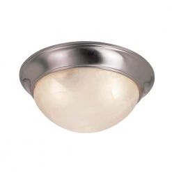 Athena 14 in. 2-Light Brushed Nickel Flush Mount Kitchen Ceiling Light Fixture with Marbleized Glass by Bel Air Lighting
