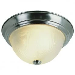Del Mar 15 in. 3-Light Brushed Nickel Flush Mount Kitchen Ceiling Light Fixture with Frosted Leaf Pattern Glass Shade by Bel Air Lighting