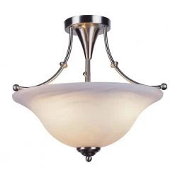 Perkins 18 in. 3-Light Brushed Nickel Semi Flush Mount Kitchen Ceiling Light Fixture with Marbleized Glass Shade by Bel Air Lighting