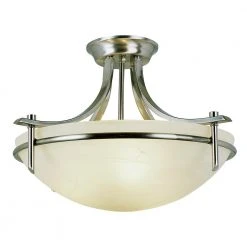 Vitalian 21 in. 3-Light Brushed Nickel Semi Flush Mount Kitchen Ceiling Light Fixture with Marbleized Glass Shade by Bel Air Lighting