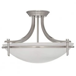 Vitalian 21 in. 3-Light Brushed Nickel Semi Flush Mount Kitchen Ceiling Light Fixture with Marbleized Glass Shade by Bel Air Lighting -GlowNest Shop brushed nickel bel air lighting flush mount lights 8172 bn a0 1000