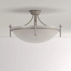 Vitalian 21 in. 3-Light Brushed Nickel Semi Flush Mount Kitchen Ceiling Light Fixture with Marbleized Glass Shade by Bel Air Lighting -GlowNest Shop brushed nickel bel air lighting flush mount lights 8172 bn c3 1000