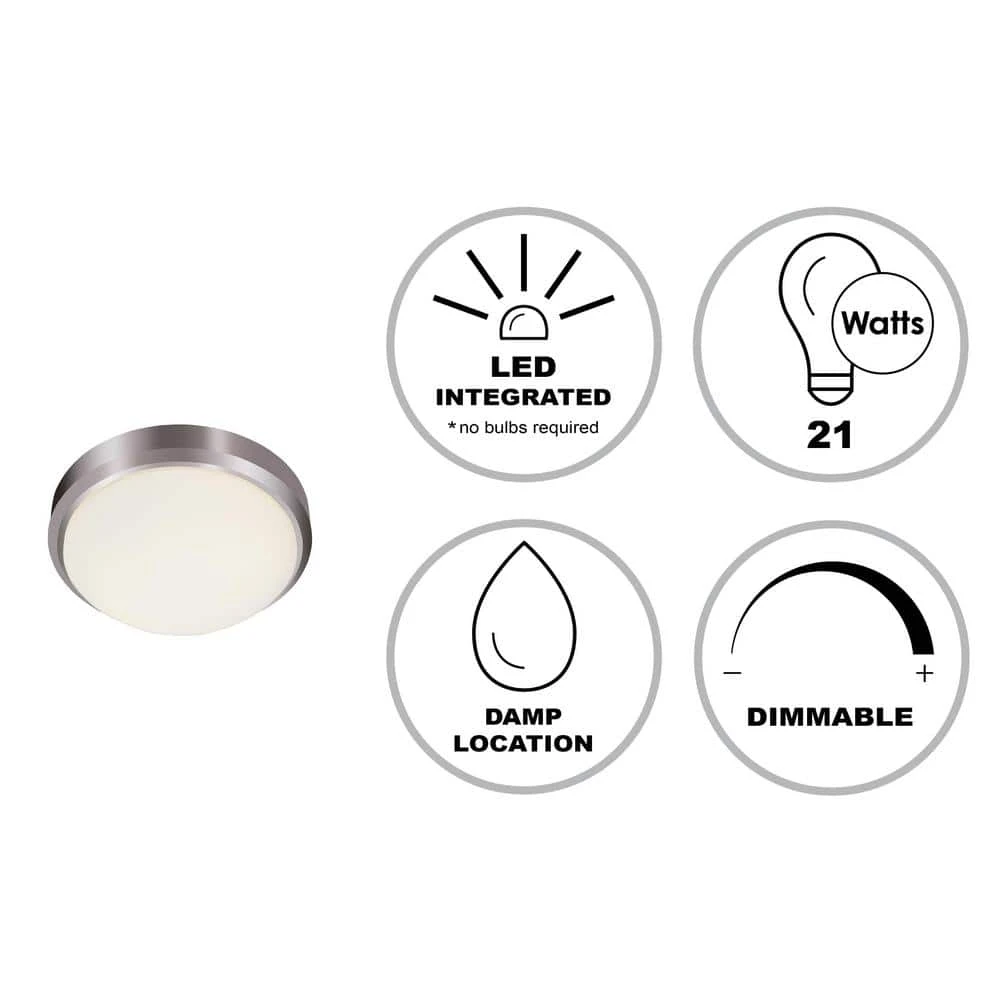 Bliss 11 in. 21-Watt Brushed Nickel Integrated LED Flush Mount Kitchen Ceiling Light Fixture with Frosted Shade by Bel Air Lighting 4 Bliss 11 in. 21-Watt Brushed Nickel Integrated LED Flush Mount Kitchen Ceiling Light Fixture with Frosted Shade by Bel Air Lighting - Image 2