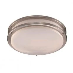 Barnes 14 in. 2-Light Brushed Nickel CFL Flush Mount Kitchen Ceiling Light Fixture with White Acrylic Shade by Bel Air Lighting