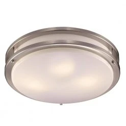 Barnes 17 in. 3-Light Brushed Nickel CFL Flush Mount Kitchen Ceiling Light Fixture with White Acrylic Shade by Bel Air Lighting