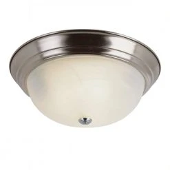 Browns 13 in. 2-Light Brushed Nickel CFL Flush Mount Kitchen Ceiling Light Fixture with White Marbleized Glass Shade by Bel Air Lighting
