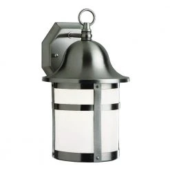 Thomas 2-Light Brushed Nickel Outdoor Wall Light Sconce Lantern with White Frosted Glass by Bel Air Lighting