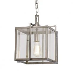 Eastwood II 10 in. 1-Light Brushed Nickel Hanging Mini Kitchen Pendant Light with Clear Glass Shade by Bel Air Lighting