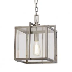 Eastwood II 12 in. 1-Light Brushed Nickel Hanging Mini Kitchen Pendant Light with Clear Glass Shade by Bel Air Lighting