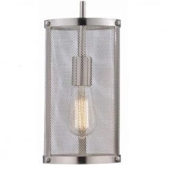 Mesh 1-Light Brushed Nickel Hanging Mini Kitchen Pendant Light with Metal Shade by Bel Air Lighting -GlowNest Shop brushed nickel bel air lighting pendant lights 10221 bn c3 1000
