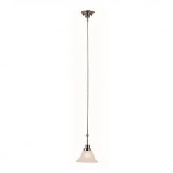 Perkins 1-Light Brushed Nickel Hanging Mini Kitchen Pendant Light with Marbleized Glass Shade by Bel Air Lighting
