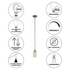 Mod Pod 1-Light Brushed Nickel Hanging Mini Kitchen Pendant Light with Frosted Glass Cylinder Shade by Bel Air Lighting -GlowNest Shop brushed nickel bel air lighting pendant lights 70520 bn 40 1000