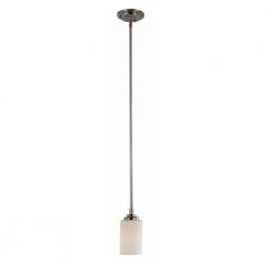 Mod Pod 1-Light Brushed Nickel Hanging Mini Kitchen Pendant Light with Frosted Glass Cylinder Shade by Bel Air Lighting