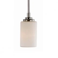 Mod Pod 1-Light Brushed Nickel Hanging Mini Kitchen Pendant Light with Frosted Glass Cylinder Shade by Bel Air Lighting -GlowNest Shop brushed nickel bel air lighting pendant lights 70520 bn c3 1000