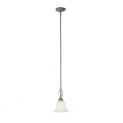Glasswood 1-Light Brushed Nickel Hanging Mini Kitchen Pendant Light with White Frost Glass Shade by Bel Air Lighting