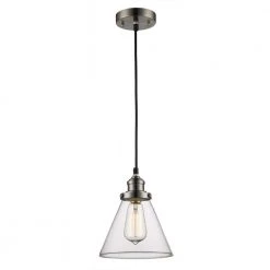 Jenny 1-Light Brushed Nickel Hanging Mini Kitchen Pendant Light with Clear Glass Shade by Bel Air Lighting
