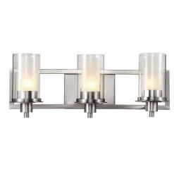 Odyssey 22 in. 3-Light Brushed Nickel Bathroom Vanity Light Fixture with Frosted Inner Glass Shade by Bel Air Lighting