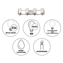 Odyssey 30 in. 4-Light Brushed Nickel Bathroom Vanity Light Fixture with Frosted Inner Glass Shade by Bel Air Lighting -GlowNest Shop brushed nickel bel air lighting vanity lighting 20044 40 1000