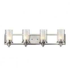 Odyssey 30 in. 4-Light Brushed Nickel Bathroom Vanity Light Fixture with Frosted Inner Glass Shade by Bel Air Lighting
