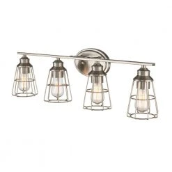 Solution 4-Light Brushed Nickel Bathroom Vanity Light Fixture with Metal Shades by Bel Air Lighting -GlowNest Shop brushed nickel bel air lighting vanity lighting 21194 bn 4f 1000