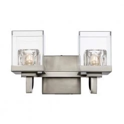 12.5 in. 2-Light Brushed Nickel Bathroom Vanity Light Fixture with Clear Glass Shades by Bel Air Lighting