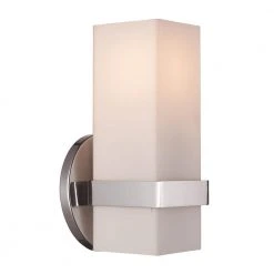 Jasper 1-Light Brushed Nickel Wall Sconce Light Fixture with Frosted Glass Shade by Bel Air Lighting