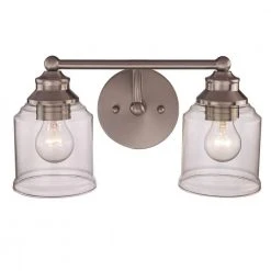 Agoura 14.25 in. 2-Light Brushed Nickel Bathroom Vanity Light Fixture with Clear Glass Shades by Bel Air Lighting