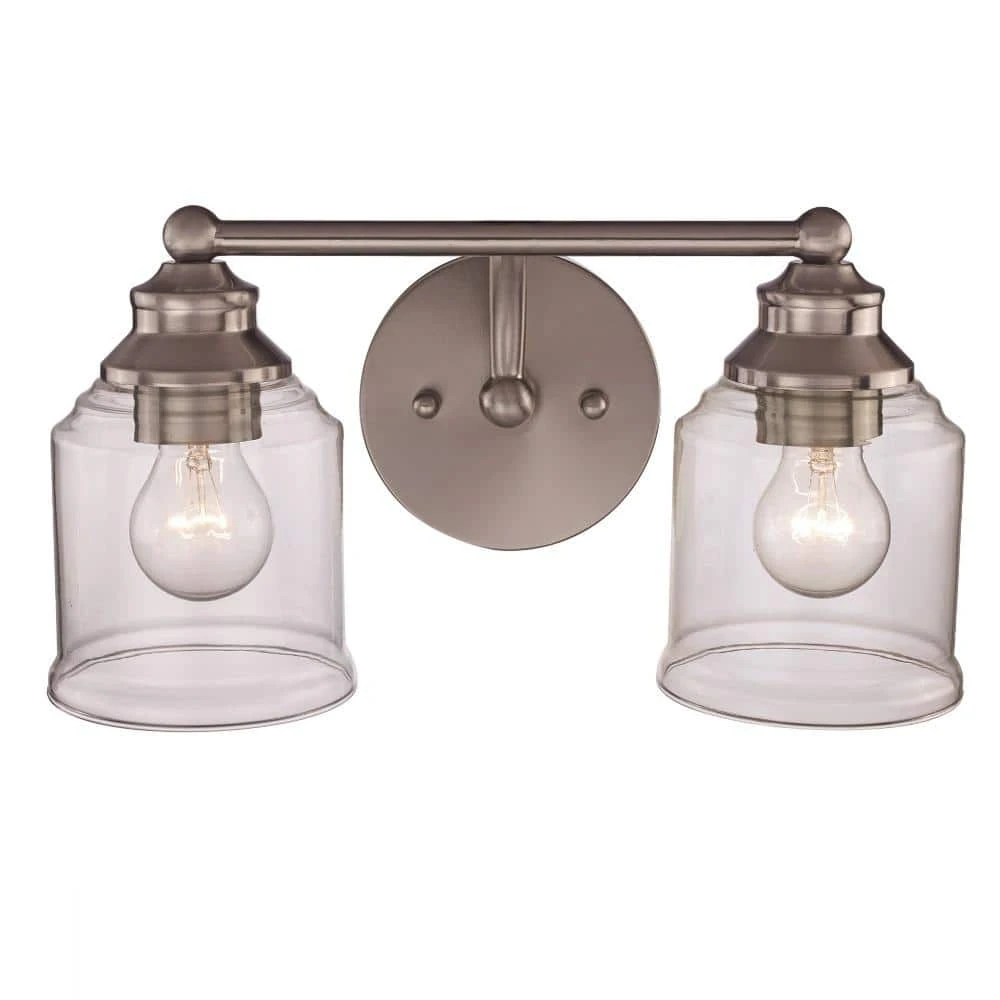 Agoura 14.25 in. 2-Light Brushed Nickel Bathroom Vanity Light Fixture with Clear Glass Shades by Bel Air Lighting 3 Agoura 14.25 in. 2-Light Brushed Nickel Bathroom Vanity Light Fixture with Clear Glass Shades by Bel Air Lighting