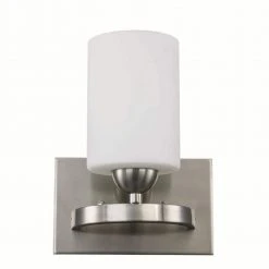 Moonlight 1-Light Brushed Nickel Wall Sconce Light Fixture with Frosted Glass by Bel Air Lighting -GlowNest Shop brushed nickel bel air lighting vanity lighting 22281 bn 4f 1000