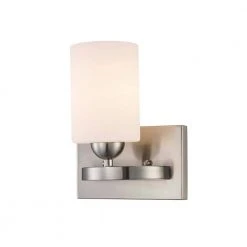 Moonlight 1-Light Brushed Nickel Wall Sconce Light Fixture with Frosted Glass by Bel Air Lighting