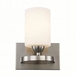 Moonlight 1-Light Brushed Nickel Wall Sconce Light Fixture with Frosted Glass by Bel Air Lighting -GlowNest Shop brushed nickel bel air lighting vanity lighting 22281 bn c3 1000