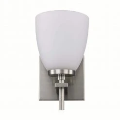 Oxnard 1-Light Brushed Nickel Wall Sconce Light Fixture with Frosted Glass by Bel Air Lighting -GlowNest Shop brushed nickel bel air lighting vanity lighting 22291 bn 1f 1000