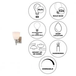 Oxnard 1-Light Brushed Nickel Wall Sconce Light Fixture with Frosted Glass by Bel Air Lighting -GlowNest Shop brushed nickel bel air lighting vanity lighting 22291 bn 40 1000