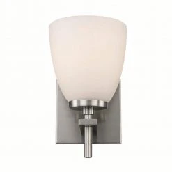 Oxnard 1-Light Brushed Nickel Wall Sconce Light Fixture with Frosted Glass by Bel Air Lighting -GlowNest Shop brushed nickel bel air lighting vanity lighting 22291 bn 4f 1000