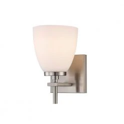 Oxnard 1-Light Brushed Nickel Wall Sconce Light Fixture with Frosted Glass by Bel Air Lighting