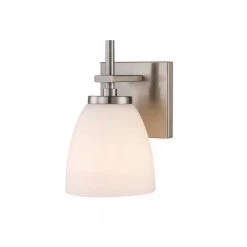 Oxnard 1-Light Brushed Nickel Wall Sconce Light Fixture with Frosted Glass by Bel Air Lighting -GlowNest Shop brushed nickel bel air lighting vanity lighting 22291 bn c3 1000