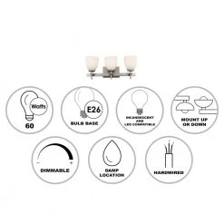 Oxnard 19.5 in. 3-Light Brushed Nickel Bathroom Vanity Light Fixture with Frosted Glass by Bel Air Lighting -GlowNest Shop brushed nickel bel air lighting vanity lighting 22293 bn 40 1000