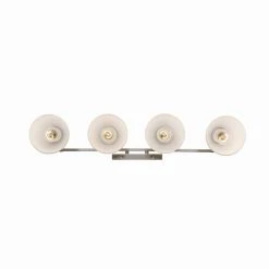 Oxnard 27.5 in. 4-Light Brushed Nickel Bathroom Vanity Light Fixture with Frosted Glass by Bel Air Lighting -GlowNest Shop brushed nickel bel air lighting vanity lighting 22294 bn 1d 1000