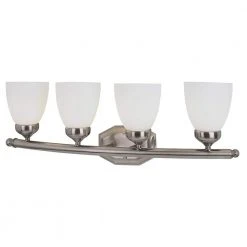 Ashlea 4-Light Brushed Nickel Bathroom Vanity Light Fixture with Frosted Glass Shades by Bel Air Lighting -GlowNest Shop brushed nickel bel air lighting vanity lighting 2514 bn c3 1000