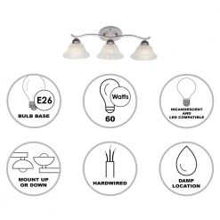 Hollyslope 3-Light Brushed Nickel Bathroom Vanity Light Fixture with Marbleized Glass Shades by Bel Air Lighting -GlowNest Shop brushed nickel bel air lighting vanity lighting 2827 bn 40 1000