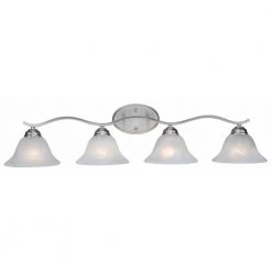 Hollyslope 4-Light Brushed Nickel Bathroom Vanity Light Fixture with Marbleized Glass Shades by Bel Air Lighting